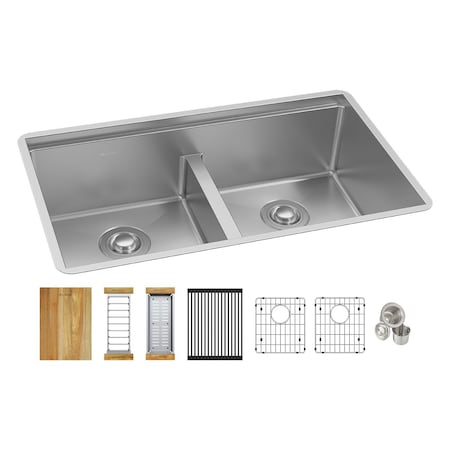 Elkay 16 Gauge Workstation SS 31-1/2" x 18-1/2" x 9" Equal Double Bowl Sink Kit w/ Aqua Divide EFRUAQ31169TWC
